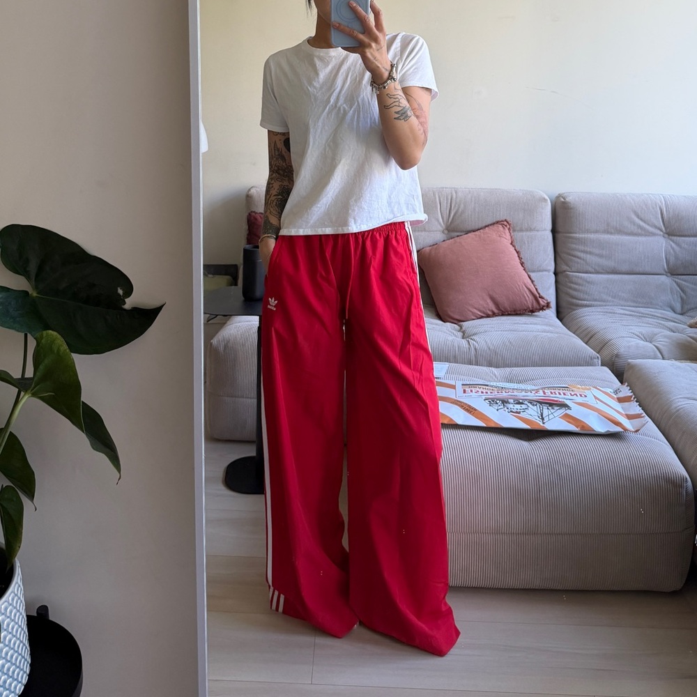Adidas Red wide leg Track Pants
